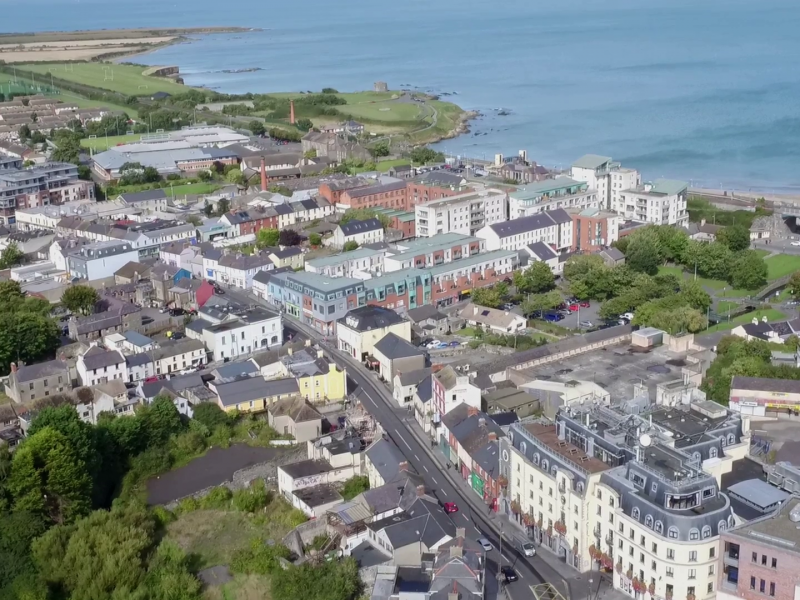 Aerial shot of Balbriggan from the south towards the Harbour