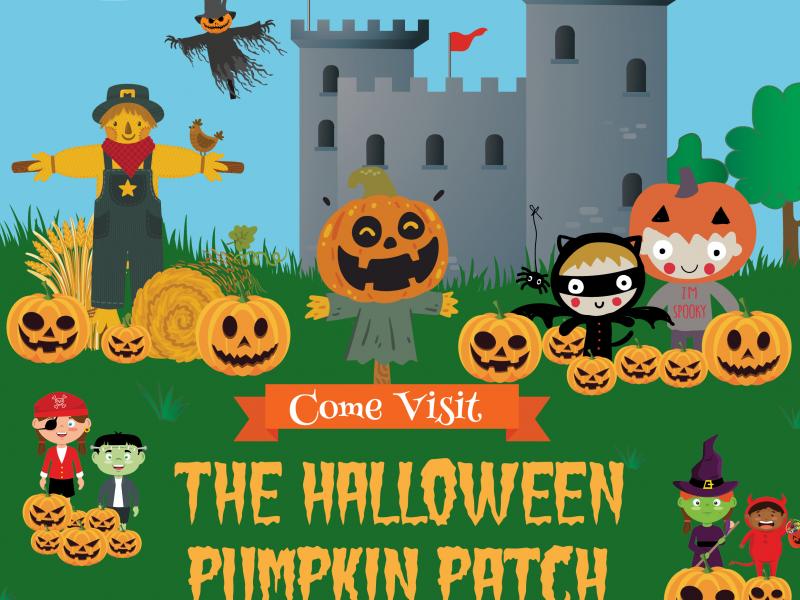 Castle, animated pumpkins, 