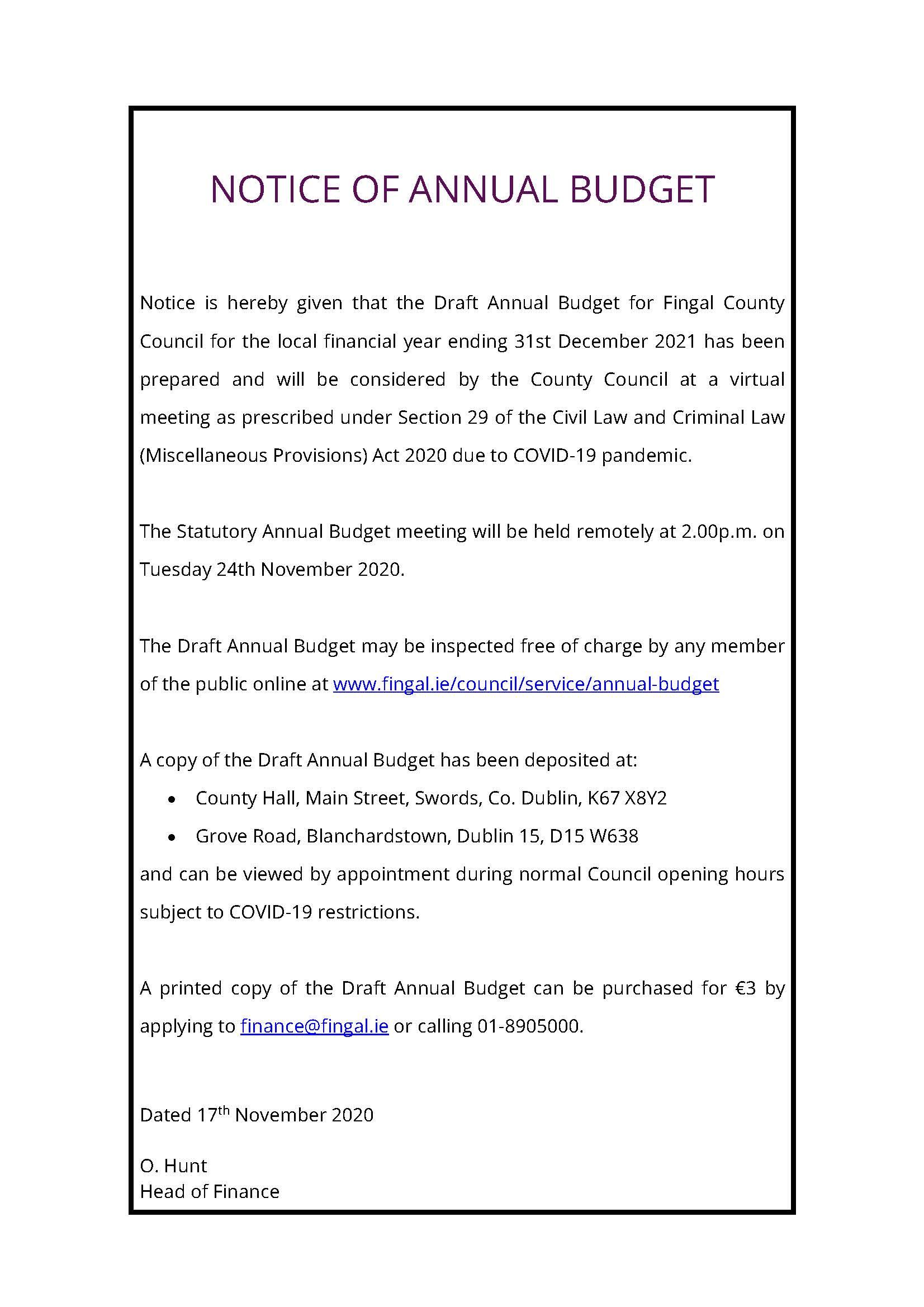 Annual Budget Notice 2021